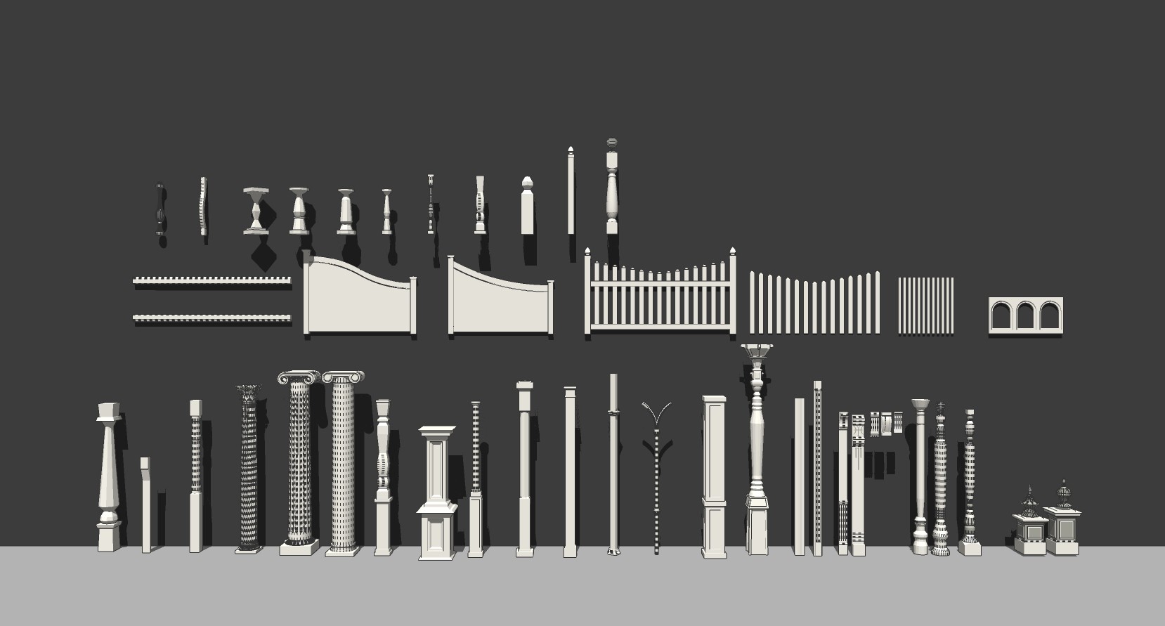 05欧式法式建筑构件石柱子围栏栏杆宝瓶栏杆护栏罗马柱su草图模型下载