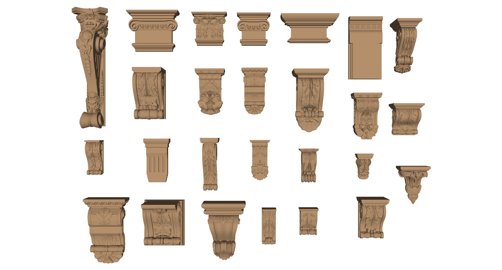 11欧式法式罗马柱柱头柱基角花构件su草图模型下载