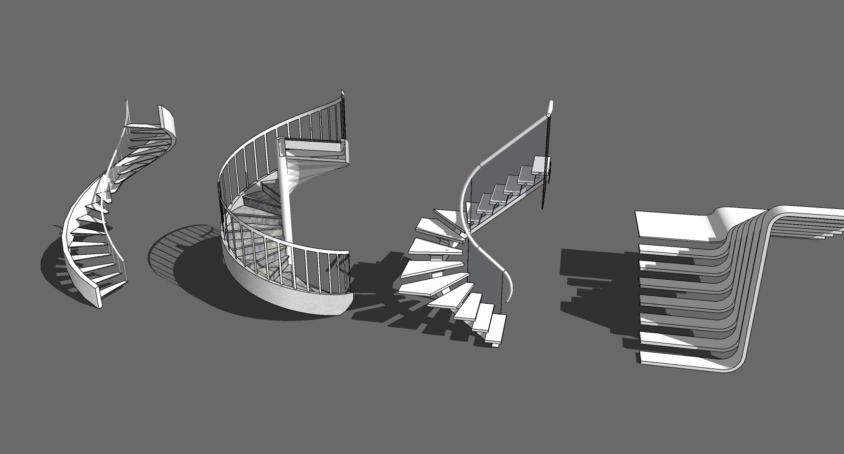(37)现代铁艺金属钢架楼梯栏杆扶手su草图模型下载