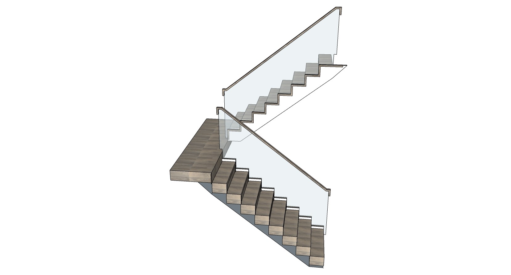 (4)现代楼梯木制楼梯踏步玻璃扶手su草图模型下载