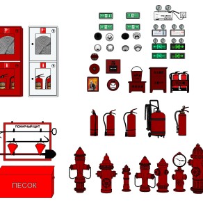 21消防箱 消火栓 灭火器 安全指示牌应急照明灯 烟感喷淋报警器su草图模型下载