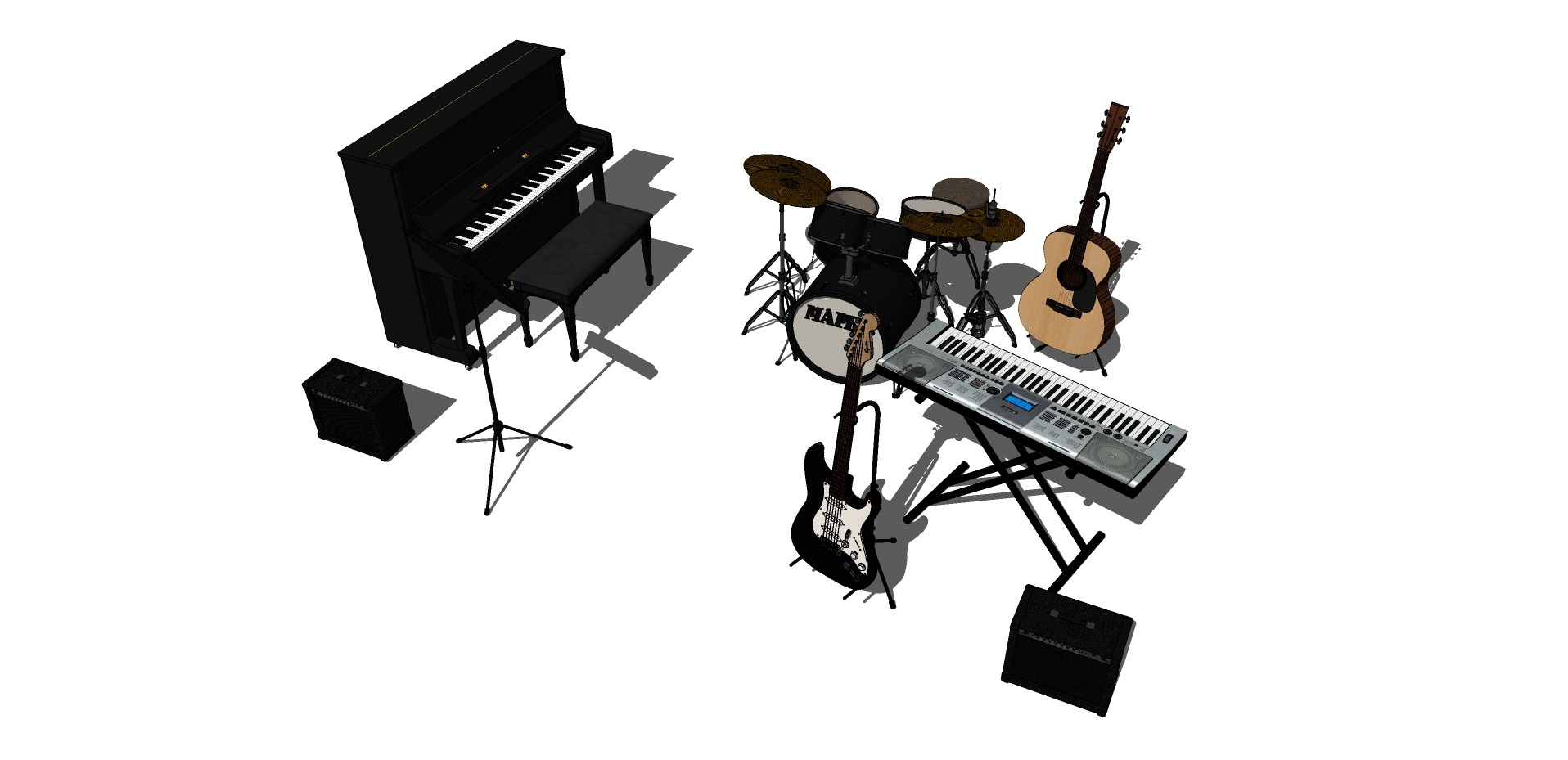 27钢琴架子鼓电子琴吉他贝斯音箱话筒 话筒支架su草图模型下载