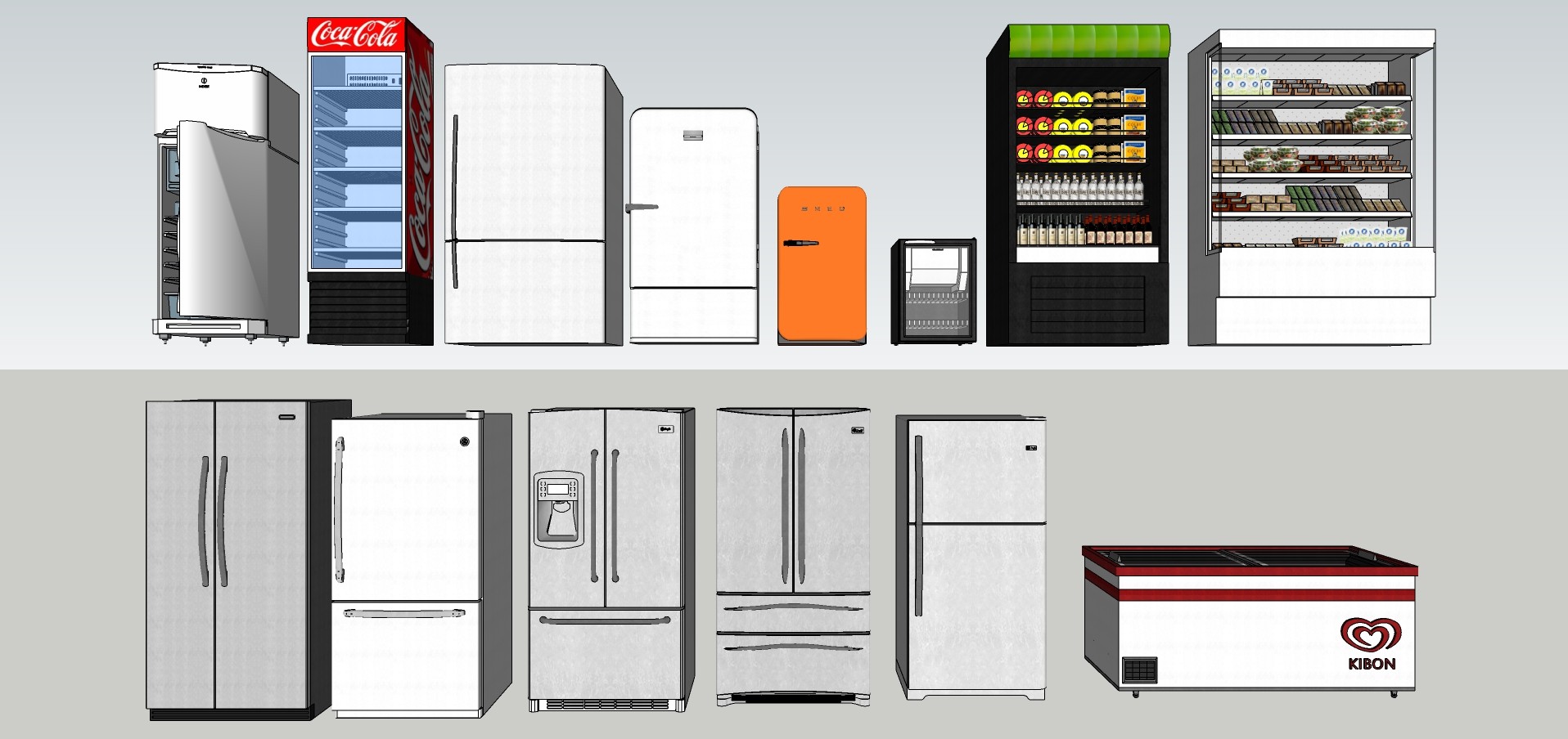 02冰箱冰柜组合超市展示冰箱迷你并行消毒柜饮料展示柜糕点展示柜su草图模型下载