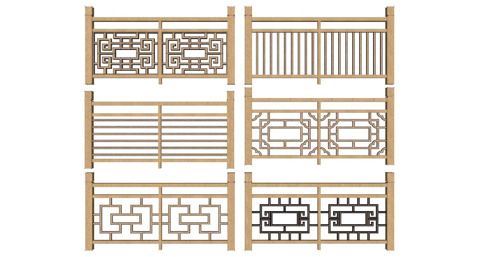 (53)中式花格格栅栏杆扶手护栏su草图模型下载