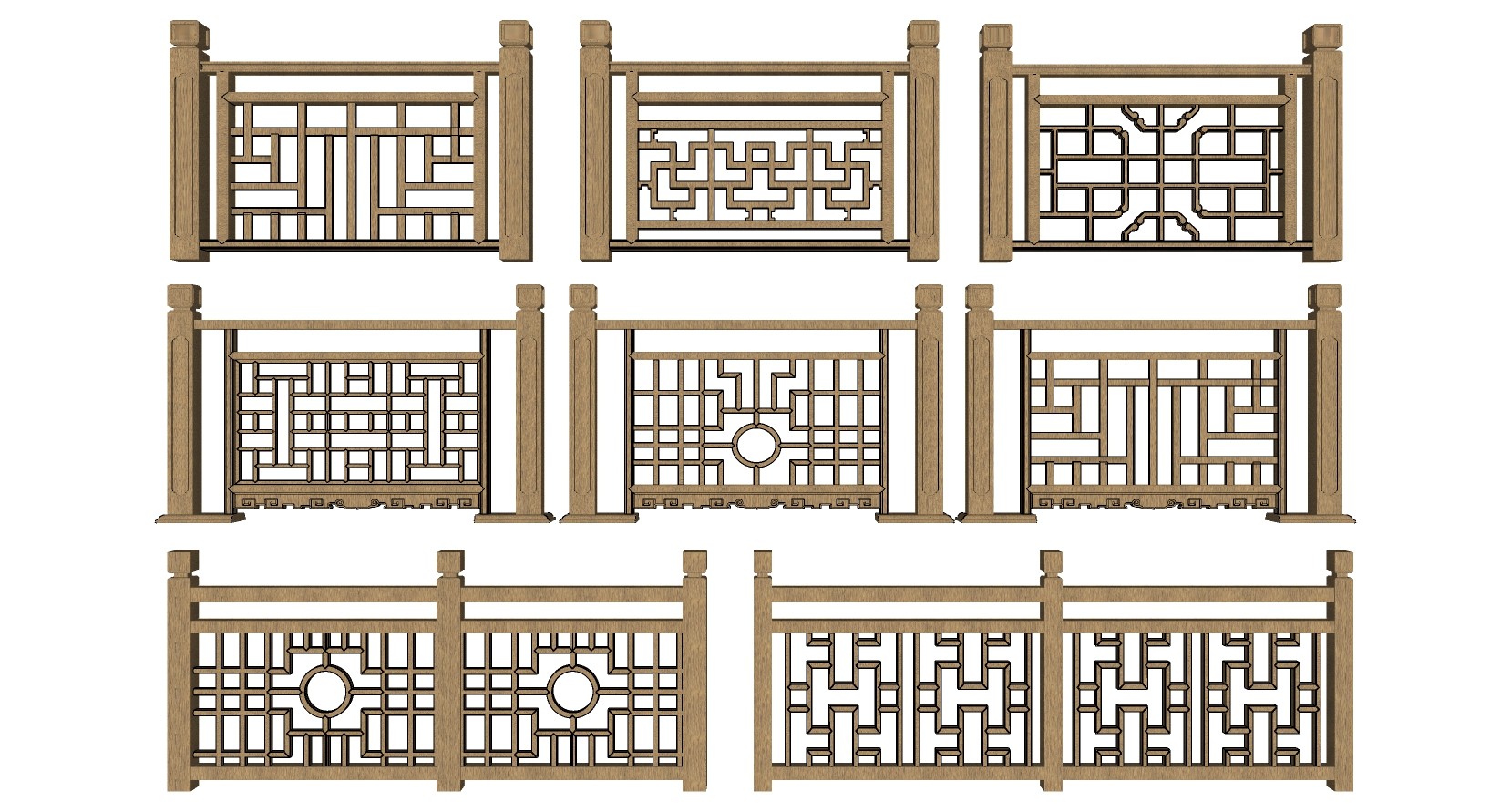 (54中式花格格栅栏杆扶手护栏)su草图模型下载
