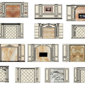 18欧式法式雕花石材拱形罗马柱造型背景墙su草图模型下载