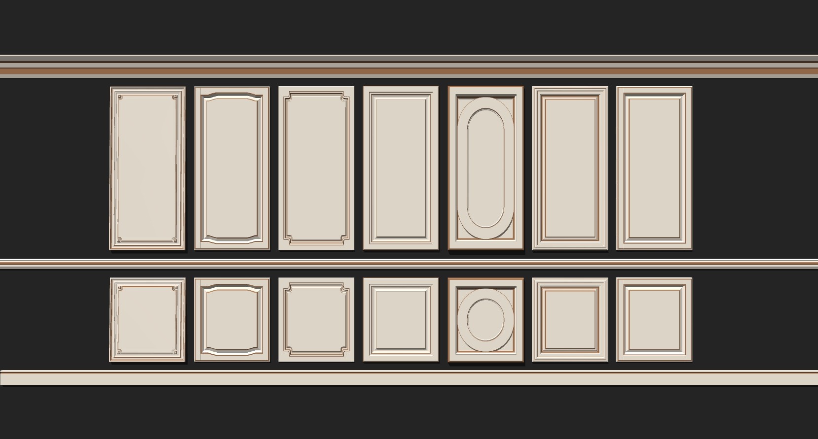 12欧式法式护墙板门板橱柜门板组合su草图模型下载