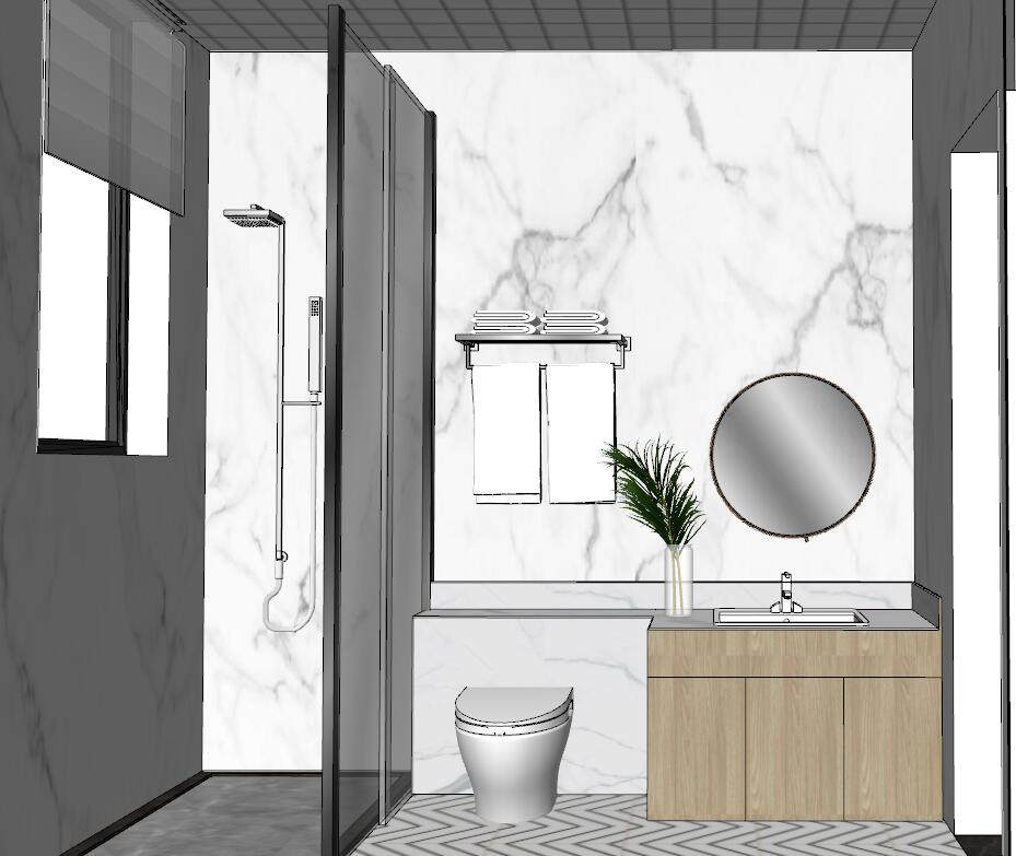 2现代简约北欧卫生间浴室su草图模型下载