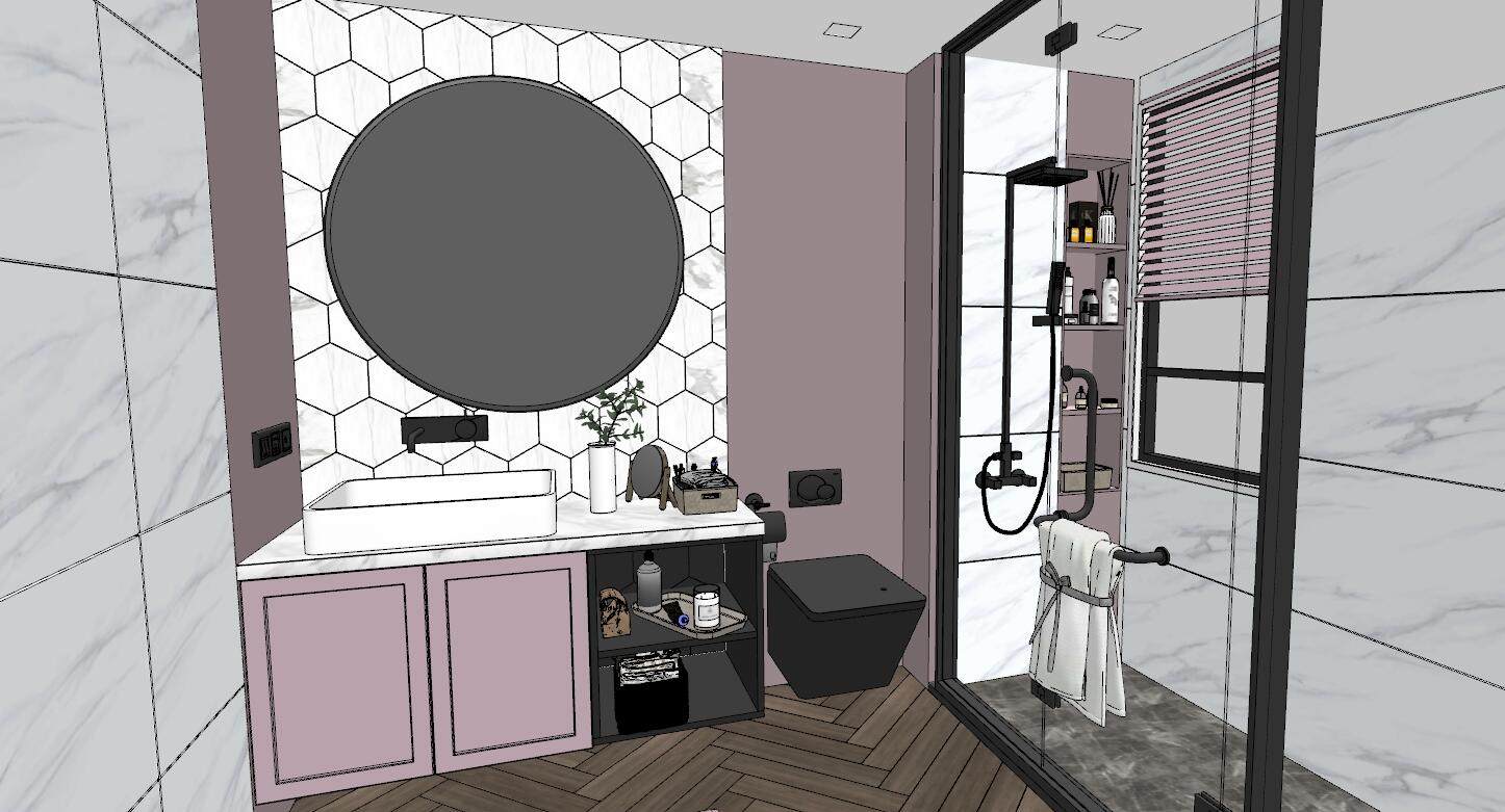 4北欧现代卫生间浴室柜su草图模型下载
