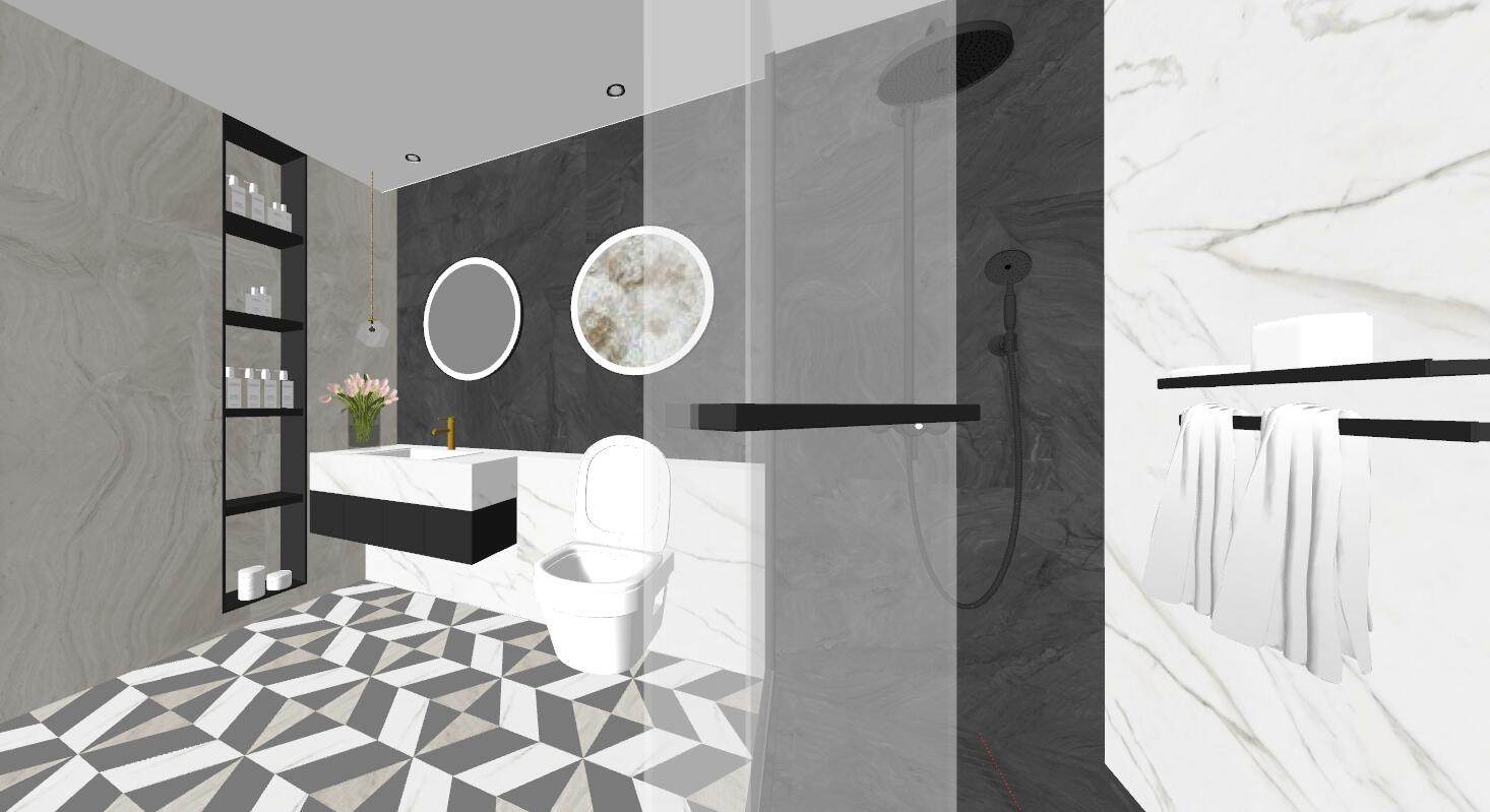 55北欧现代简约花砖卫生间浴室柜su草图模型下载