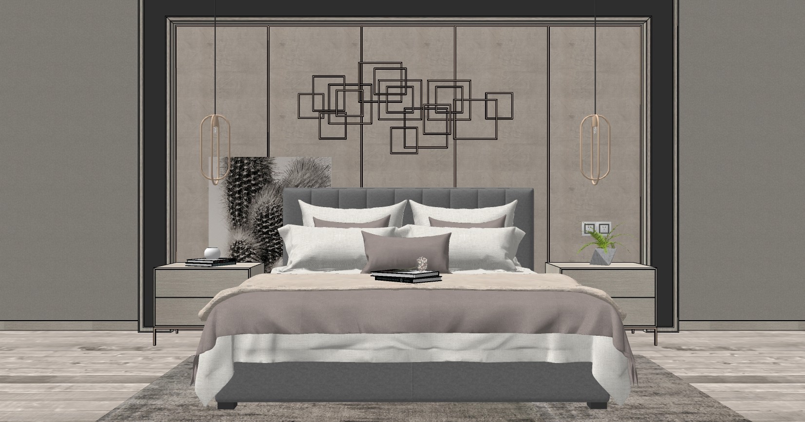 简欧式新古典新中式床具组合,组合,床具组合su草图模型下载