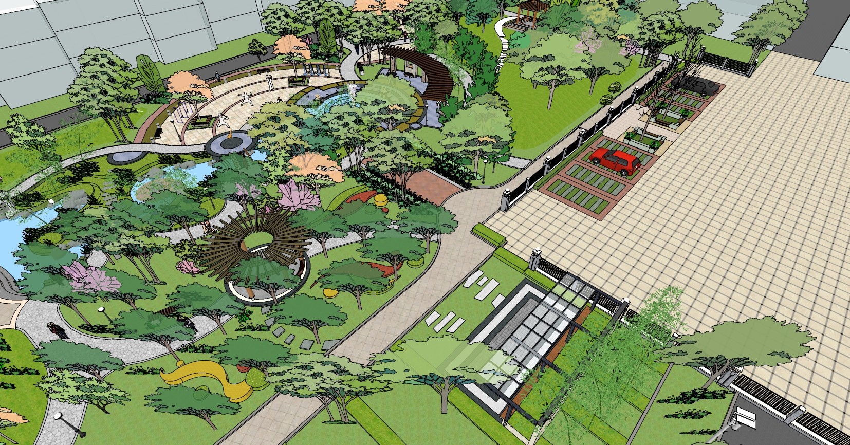 12公园园区植物景观规划树广场景观设计园林景观su草图模型下载