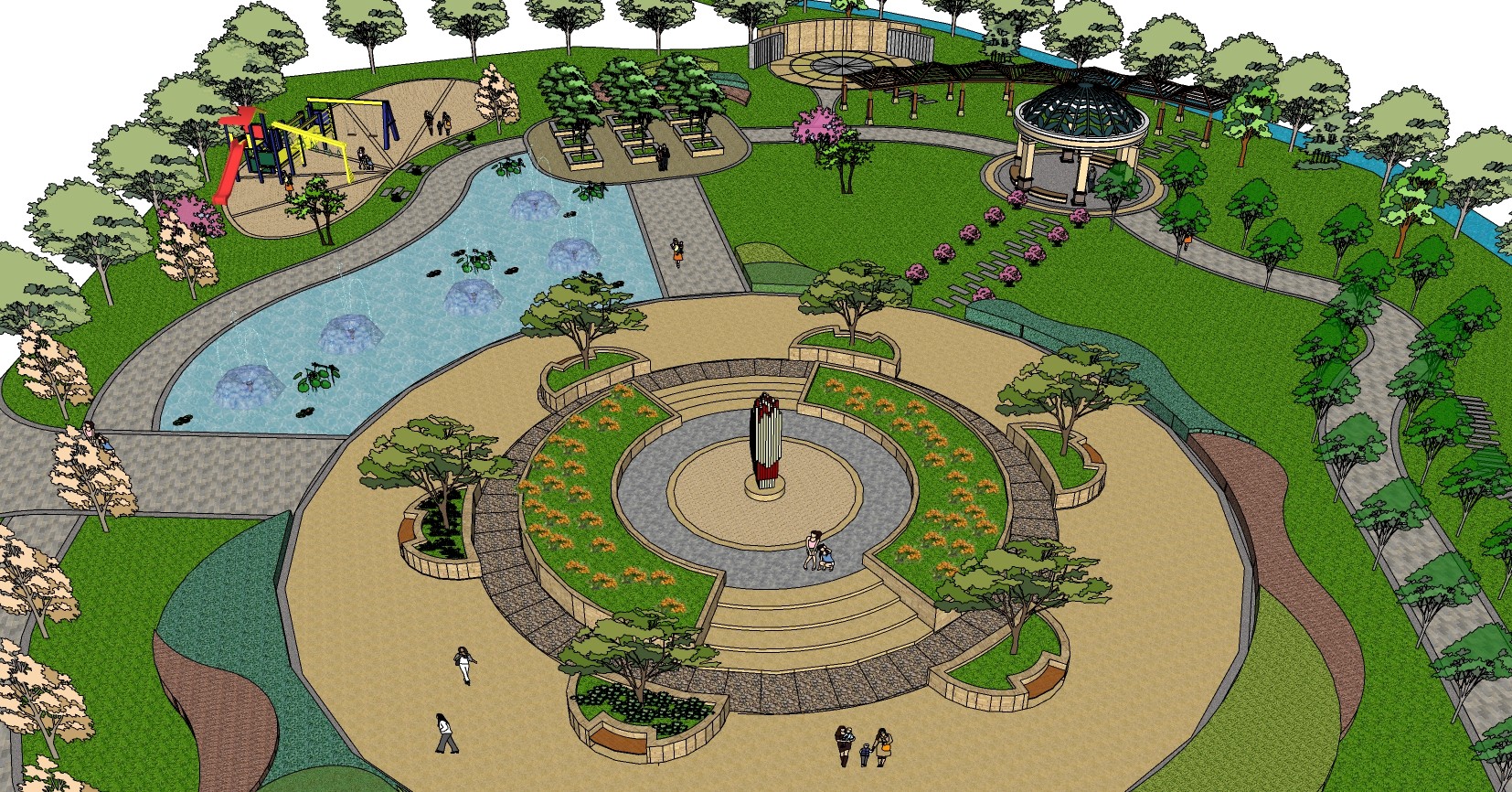 14公园园区植物景观规划树广场景观设计欧式花池凉亭园林景观su草图模型下载