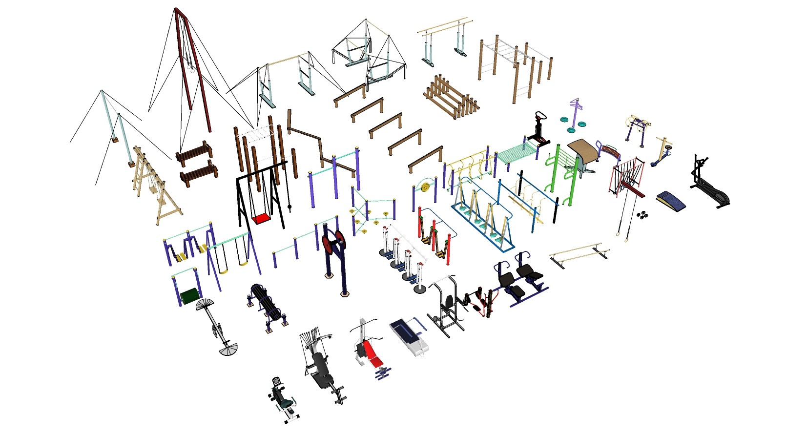 11现代广场户外健身器材太空漫步机组合su草图模型下载