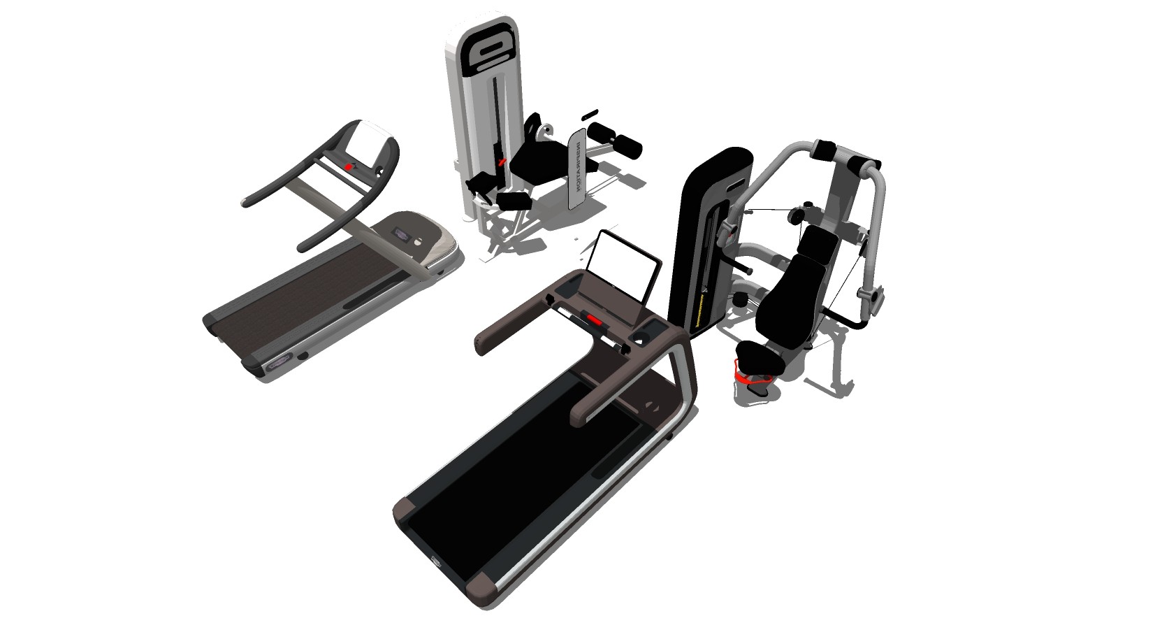 现代健身房健身娱乐器材跑步机su草图模型下载