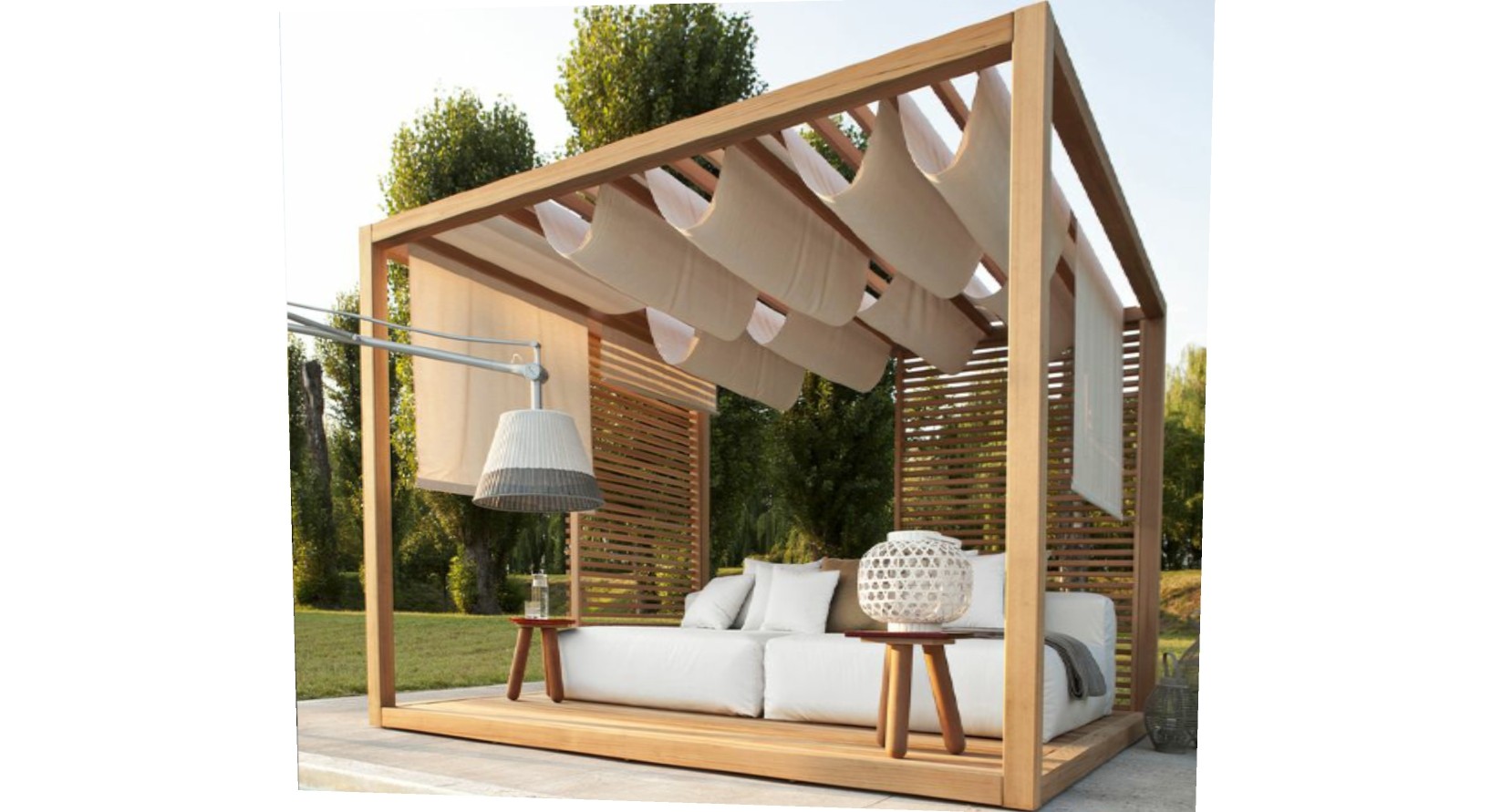 2现代实木制室外户外休闲凉亭双人沙发木架子遮阳棚 (1)su草图模型下载
