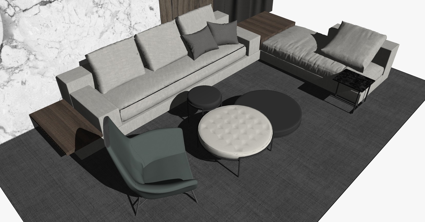 23现代简约客厅单人沙发椅子多人沙发茶几 组合su草图模型下载