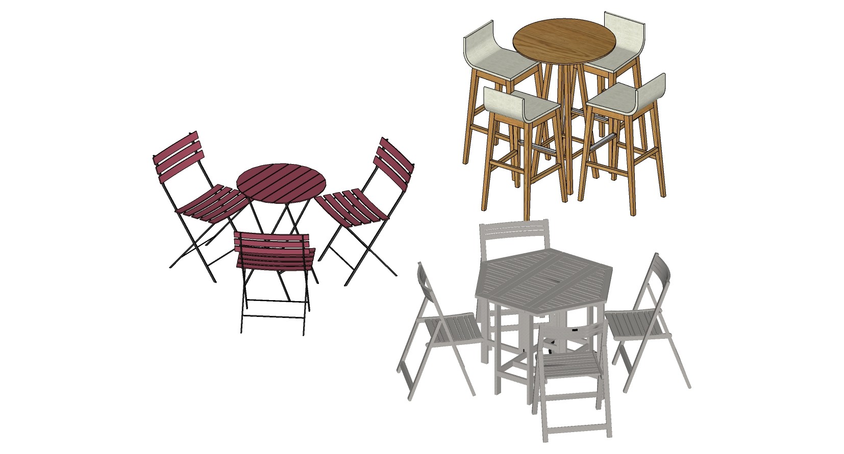 200户外阳台木质休闲椅子餐桌椅吧椅吧凳su草图模型下载