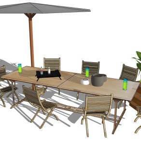 205户外沙滩休闲餐桌椅太阳伞遮阳伞组合su草图模型下载