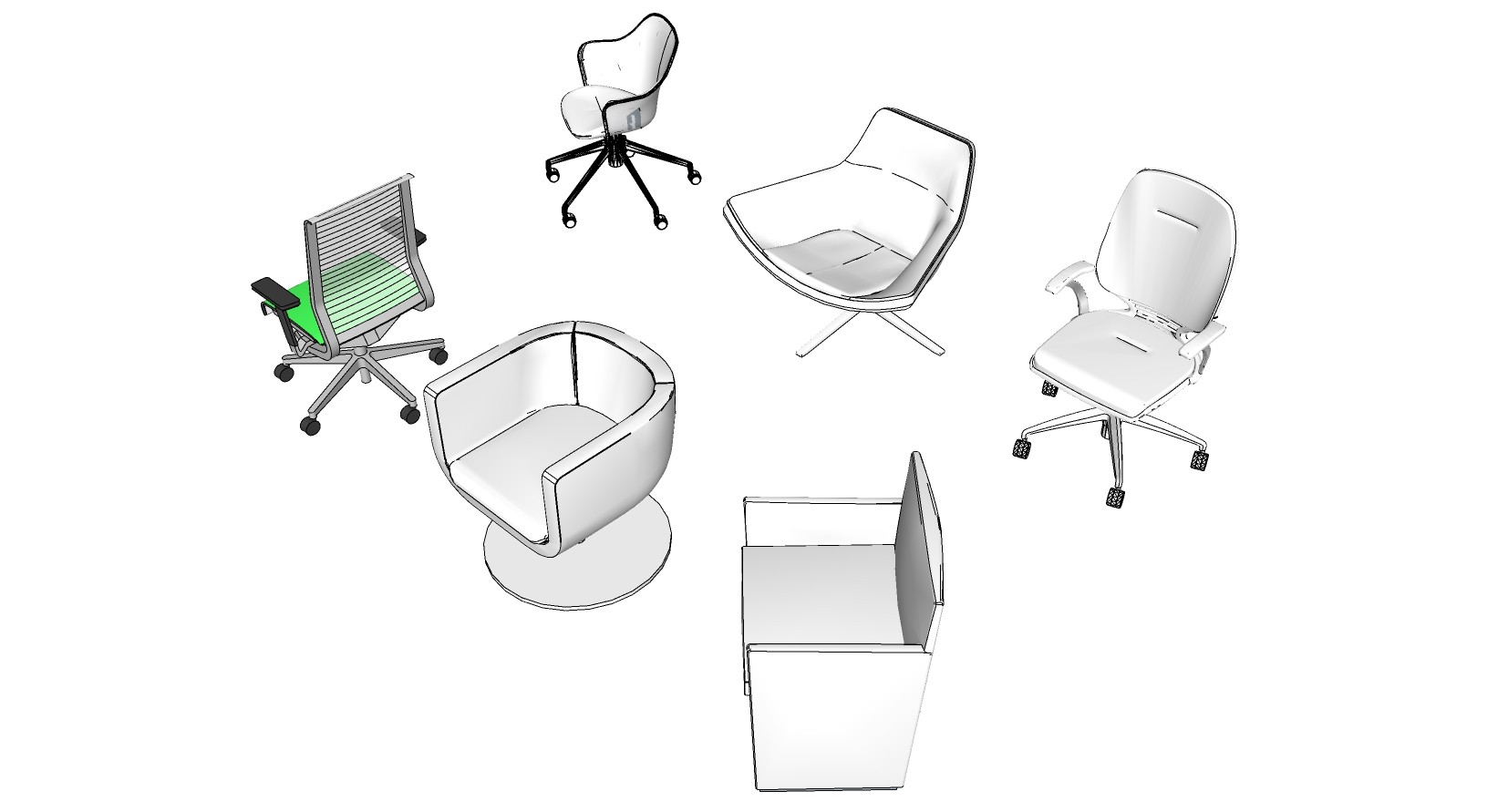 33老板椅休闲椅办公椅旋转椅组合su草图模型下载