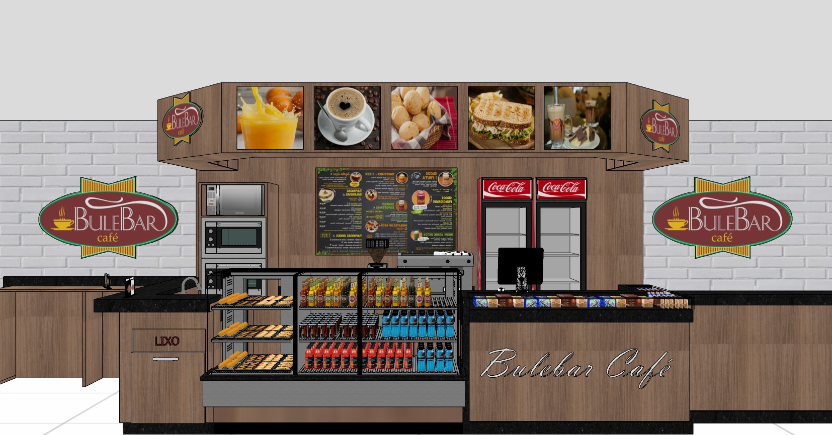 现代甜品店实木吧台展示柜组合su草图模型下载