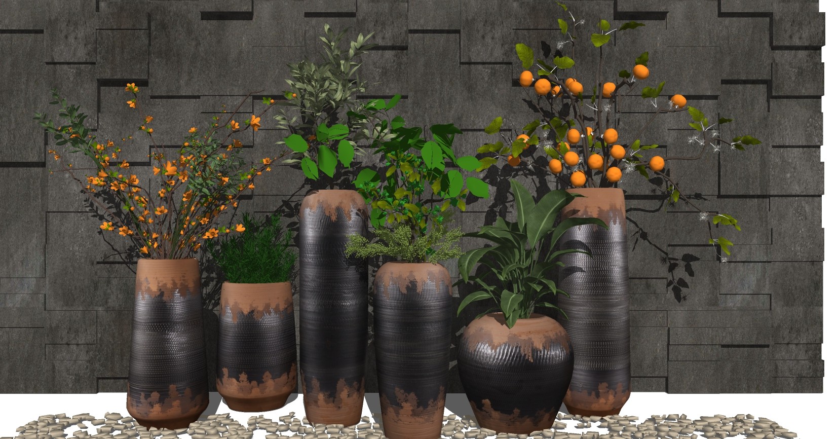 08新中式陶瓷罐植物盆栽现代绿植,盆栽,花盆,植物花槽花瓶果树su草图模型下载