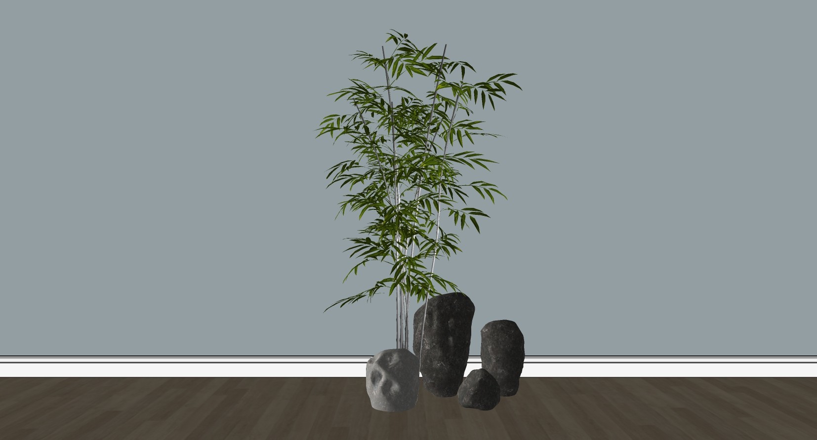 16竹子石头植物绿植su草图模型下载