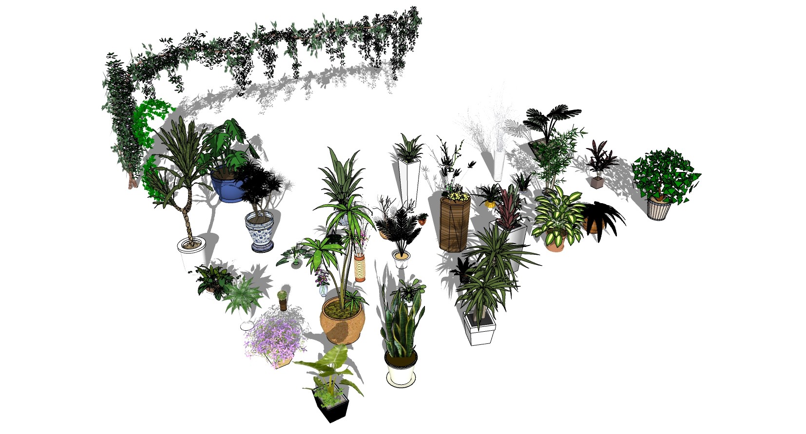 06现代绿植,盆栽,花盆,植物藤蔓植物su草图模型下载