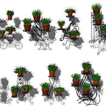 5铁艺花架花篮吊装植物吊篮su草图模型下载