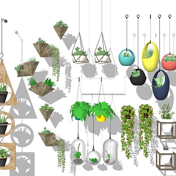 50北欧现代吊装植物吊篮阳台植物su草图模型下载