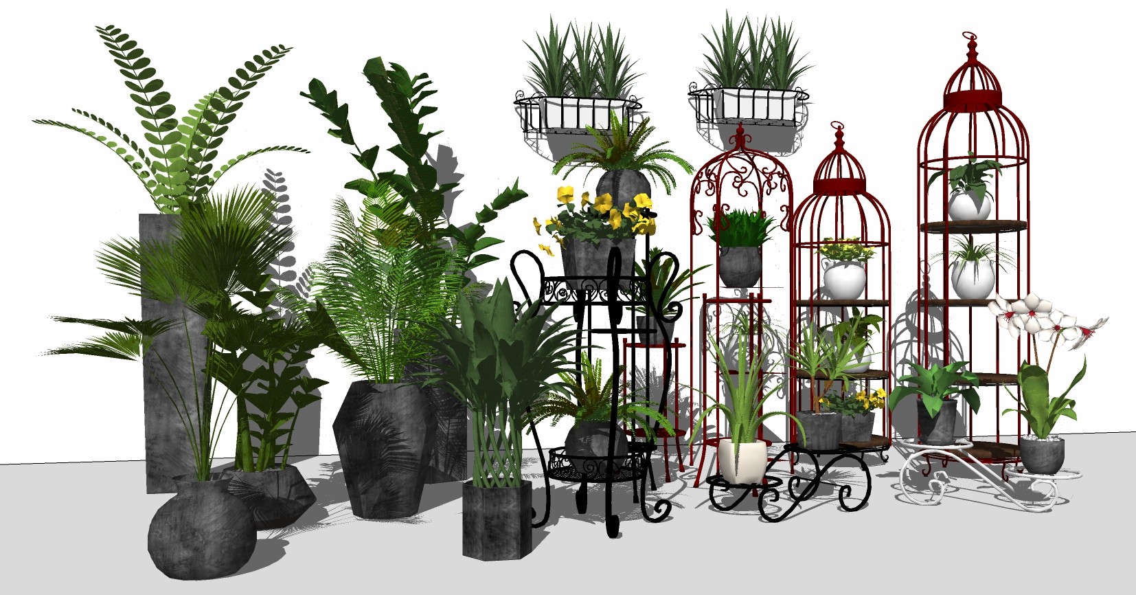 13现代绿植,盆栽,花盆,植物铁艺花架鸟笼su草图模型下载