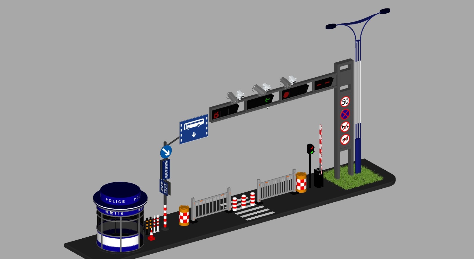 现代交通设施指示牌su草图模型下载