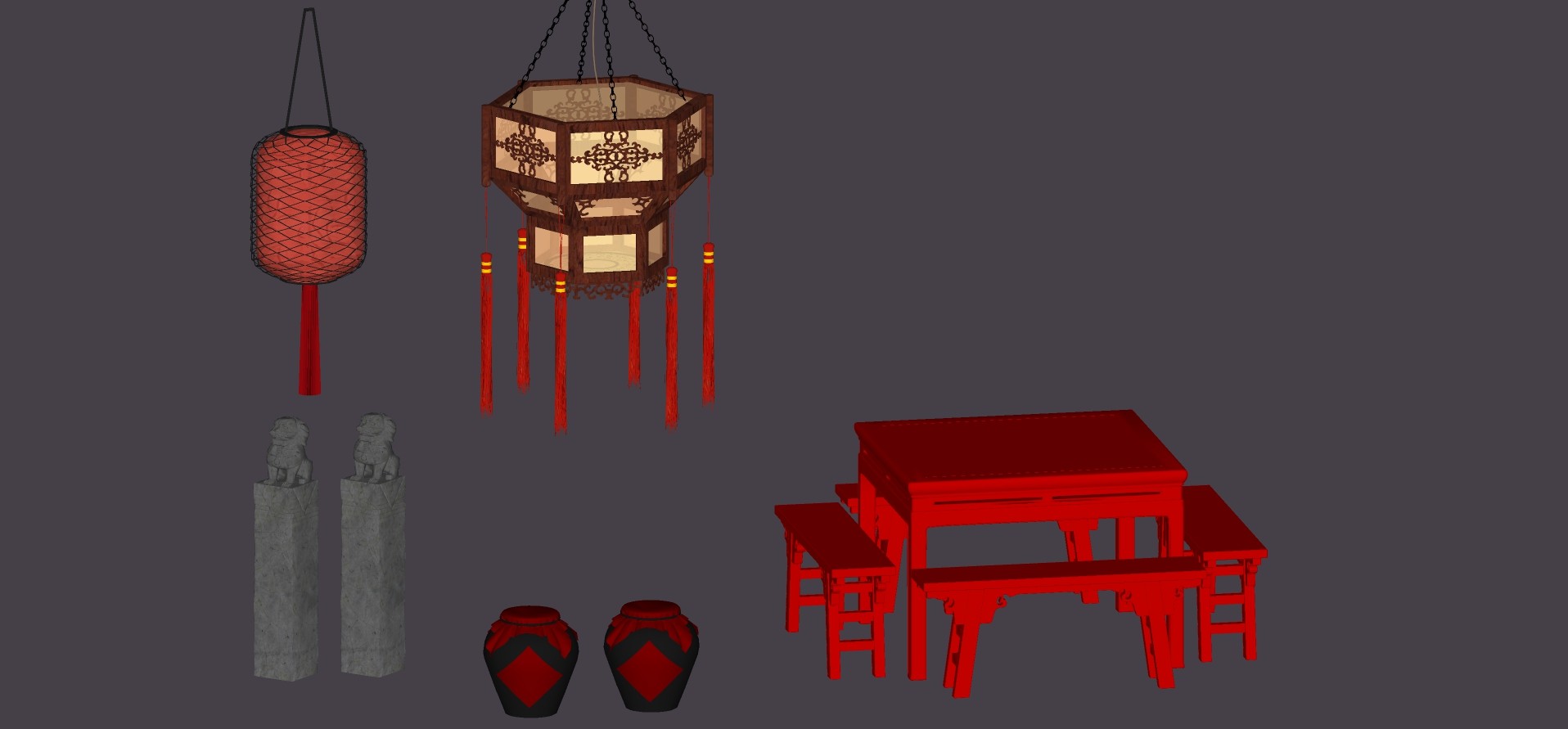 中式古典吊灯，灯笼，宫灯su草图模型下载