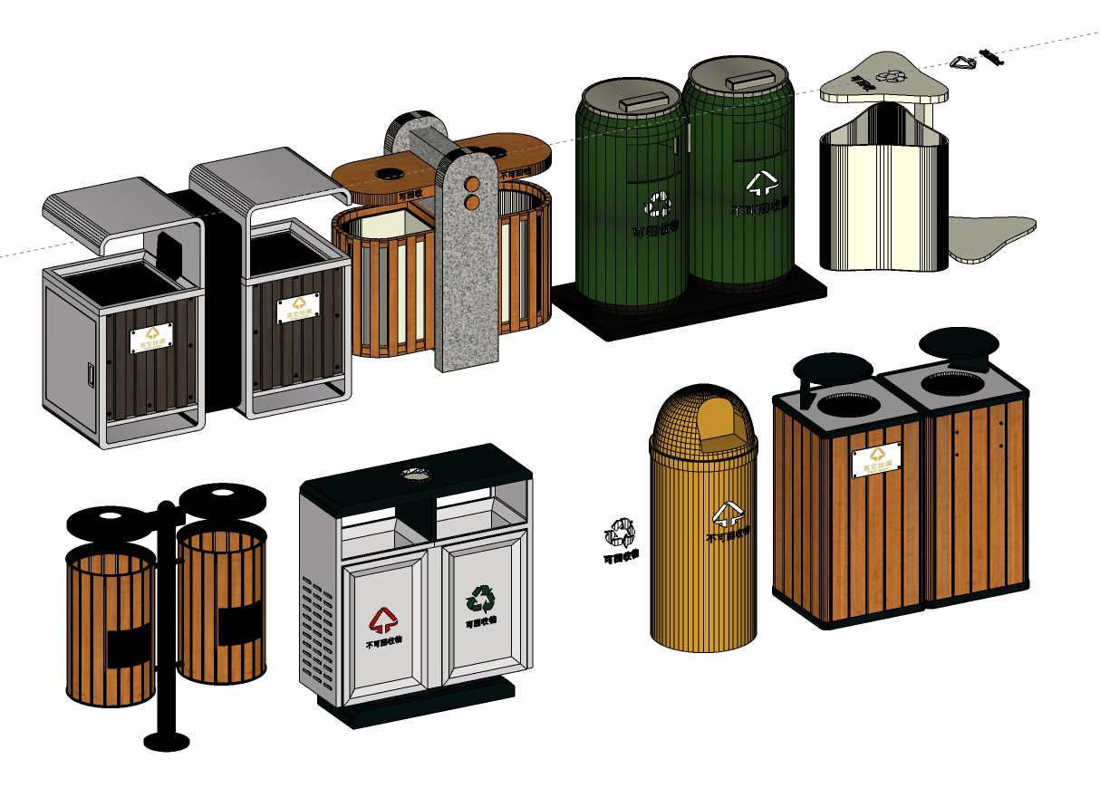 现代户外垃圾桶垃圾箱su草图模型下载
