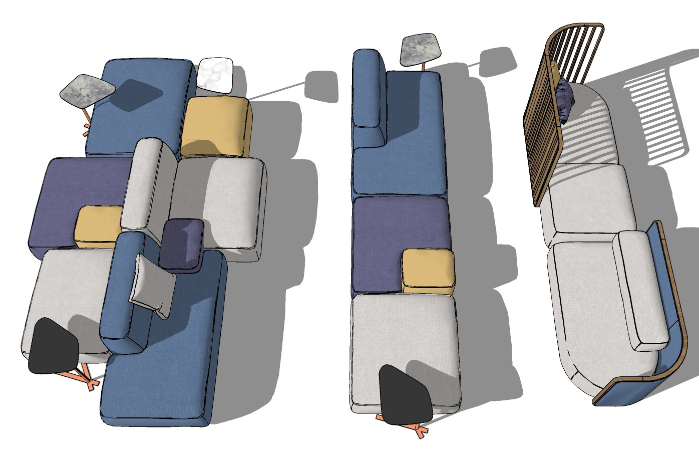 15现代方块组合沙发，公共座椅SU模型下载su草图模型下载