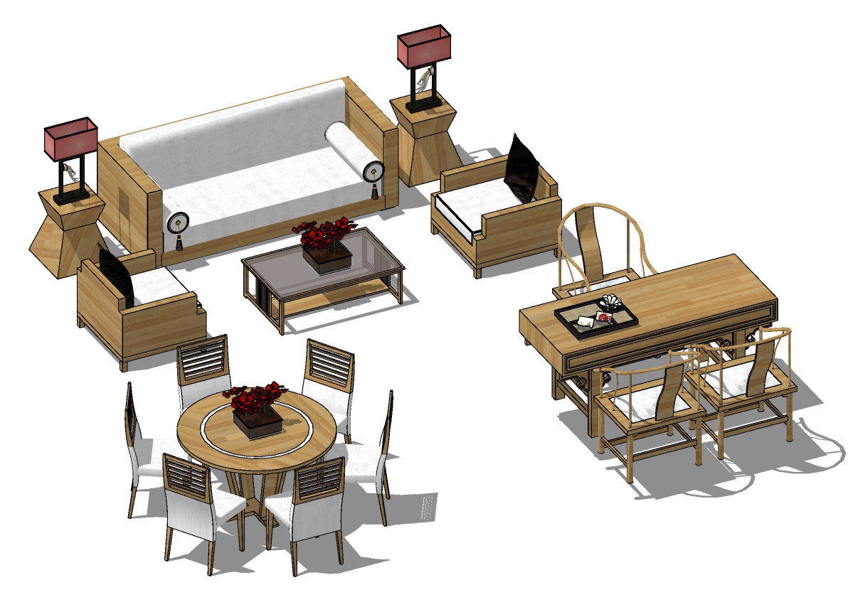 新中式沙发茶几组合 餐桌椅茶桌椅组合