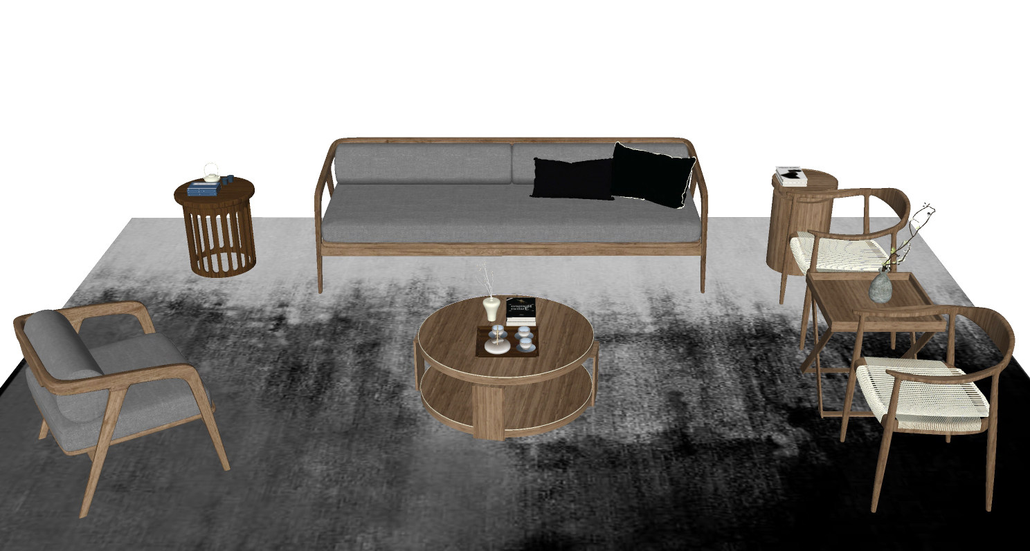 新中式实木风格沙发茶几组合 实木单人椅