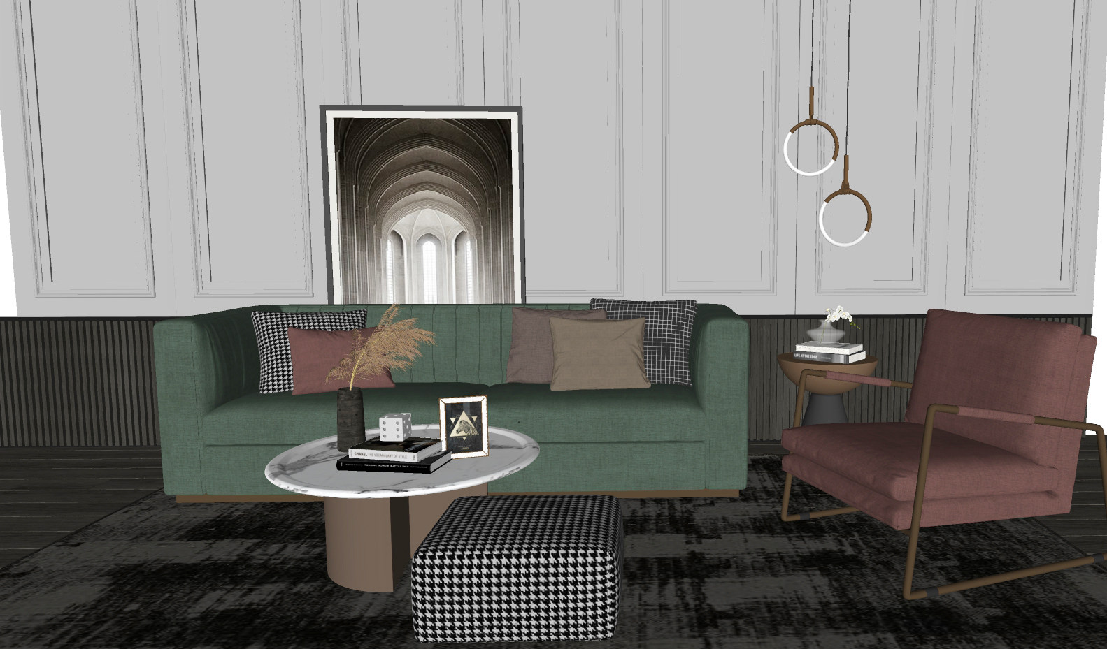 现代沙发茶几组合 装饰品 摆件 吊灯