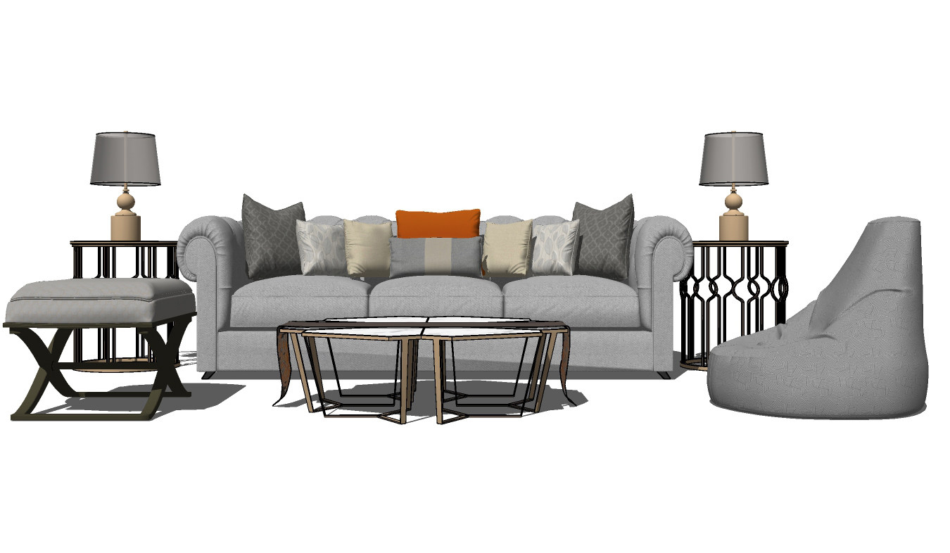 87简欧式简欧，美式风格沙发组合 灯几 脚凳 休闲沙发su草图模型下载