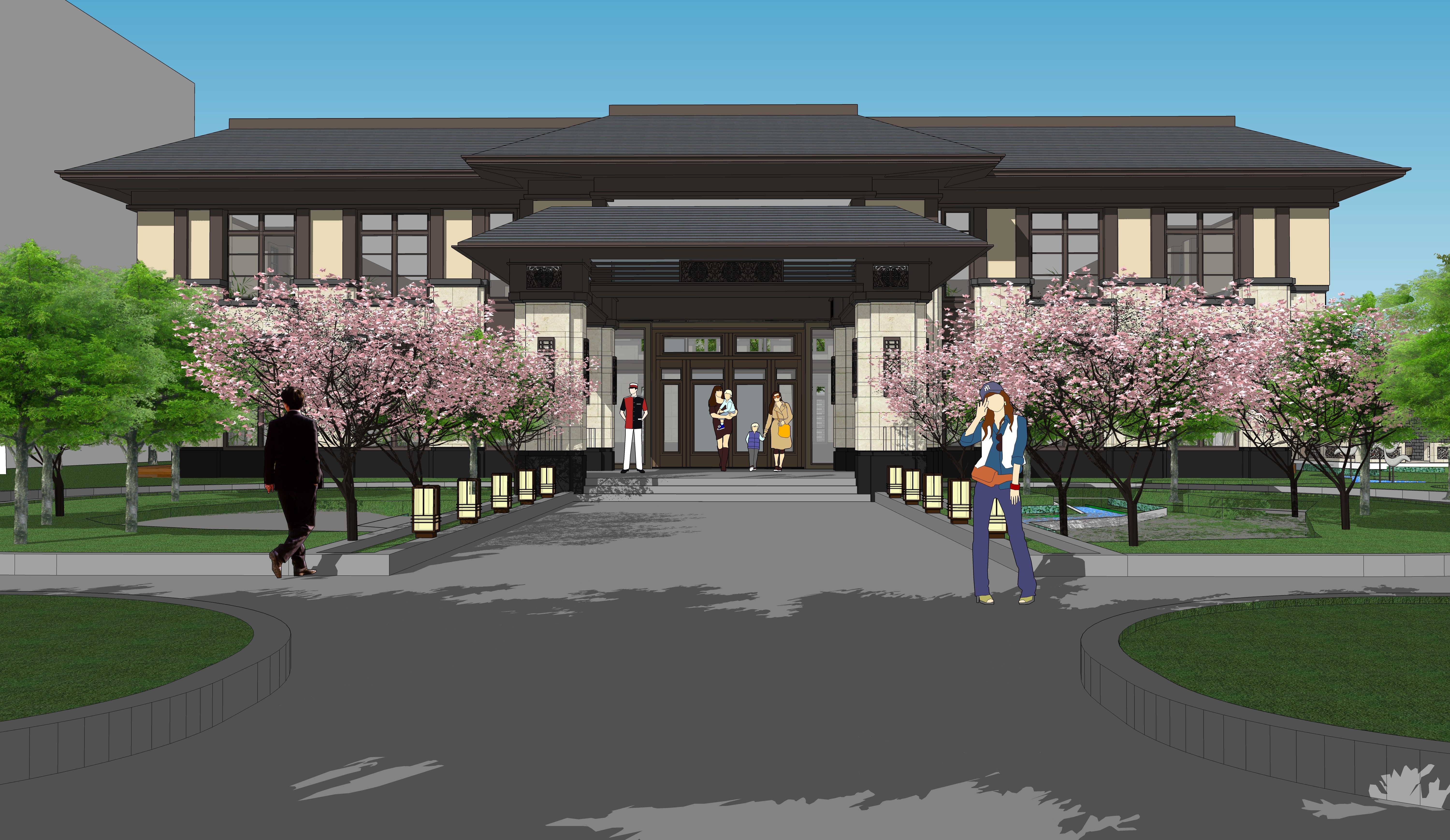 中式庭院别墅酒店会所，景观庭院，露台 su草图模型下载