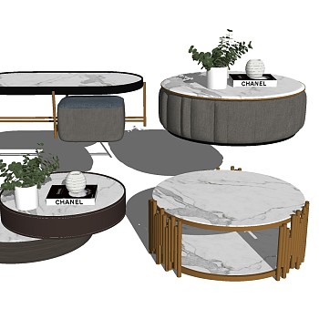 23现代大理石茶几摆件组合su草图模型下载
