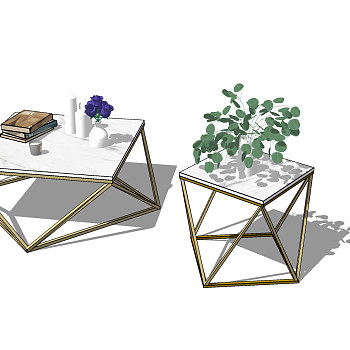 30现代金属大理石茶几摆件组合su草图模型下载