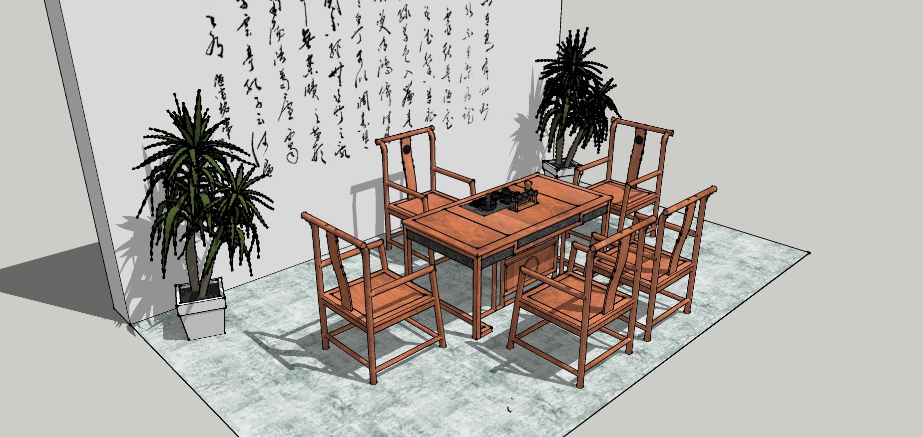 88中式古典实木家具实木茶台茶桌椅组合中式实木单椅su草图模型下载
