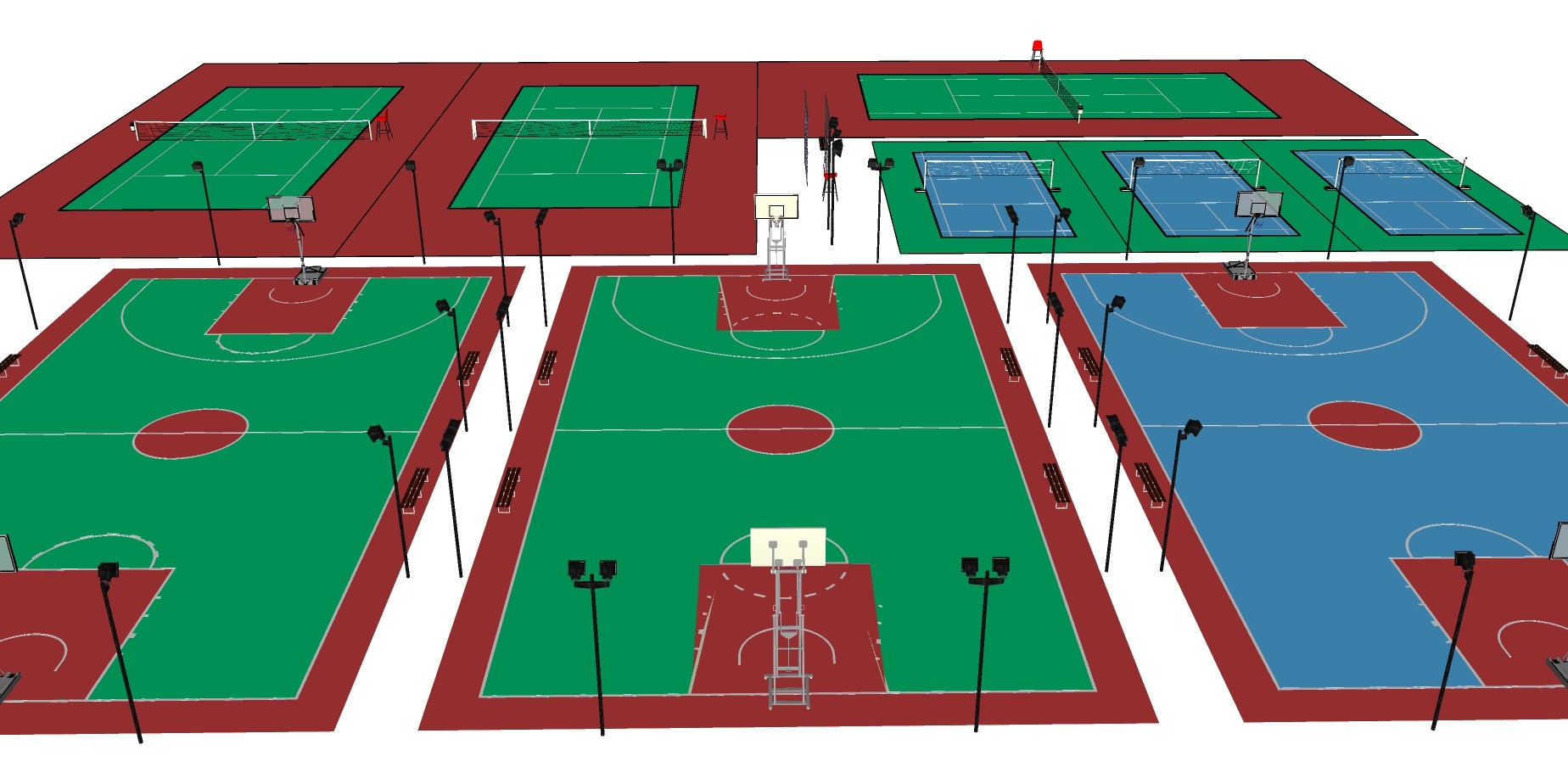 14球场 ，网球场，篮球场，排球场，羽毛球，场馆 (1)su草图模型下载