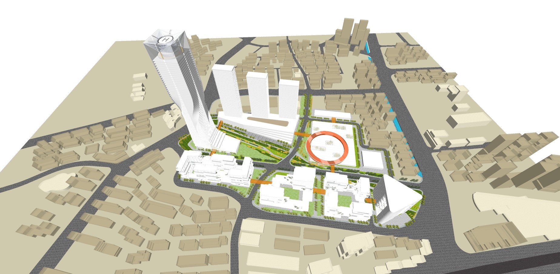 98城市商业综合体规划设计，商业街区，购物广场su草图模型下载