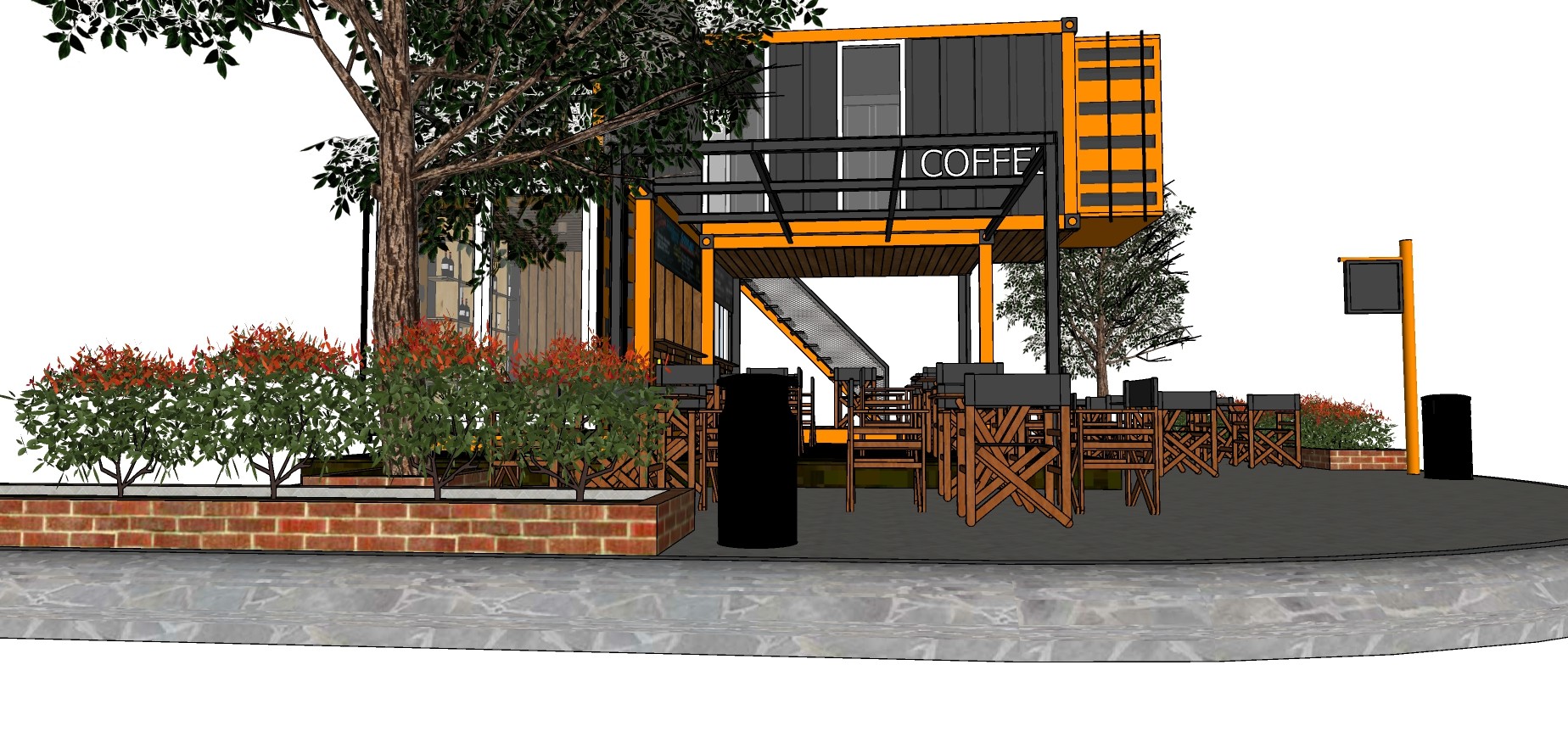 163工业风格咖餐厅 咖啡厅 咖啡房 集装箱改造 街角咖啡su草图模型下载