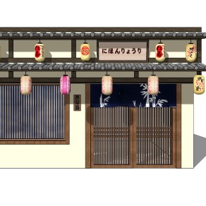 340日式酒屋，居酒屋，日式商铺门面 门头 日式灯笼su草图模型下载
