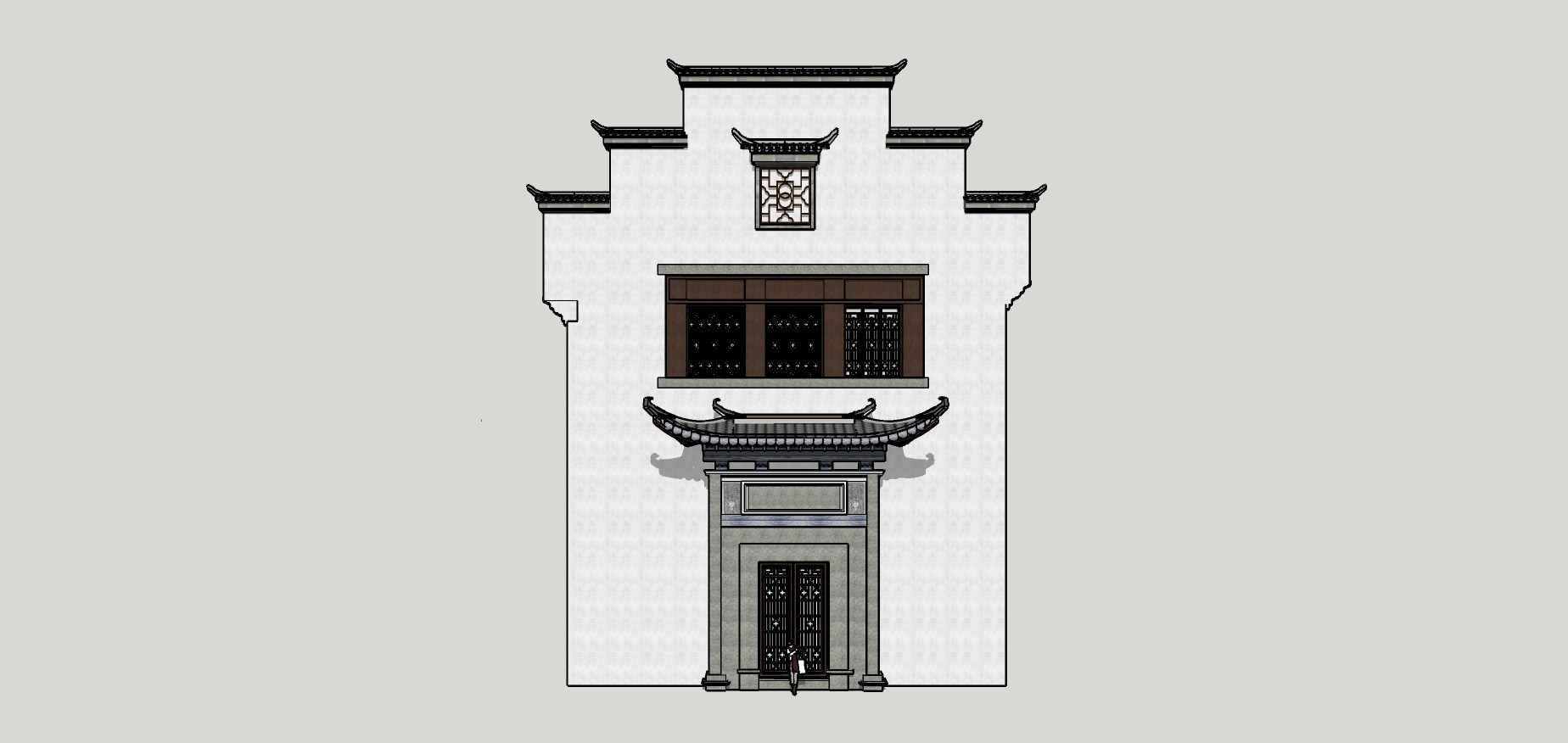 412中式风格门头门面 徽派马头墙门面，中式商街门面su草图模型下载