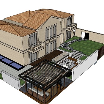 19别墅，美式乡村别墅，洋房，新农村，民居 民宅，美式欧式庭院su草图模型下载
