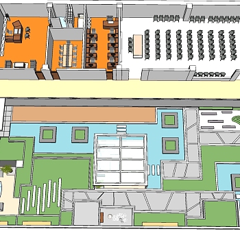 24现代风格办公室，中庭，办公室平面布置图，培训室，会议室，办公室，庭院景观（1）su草图模型下载